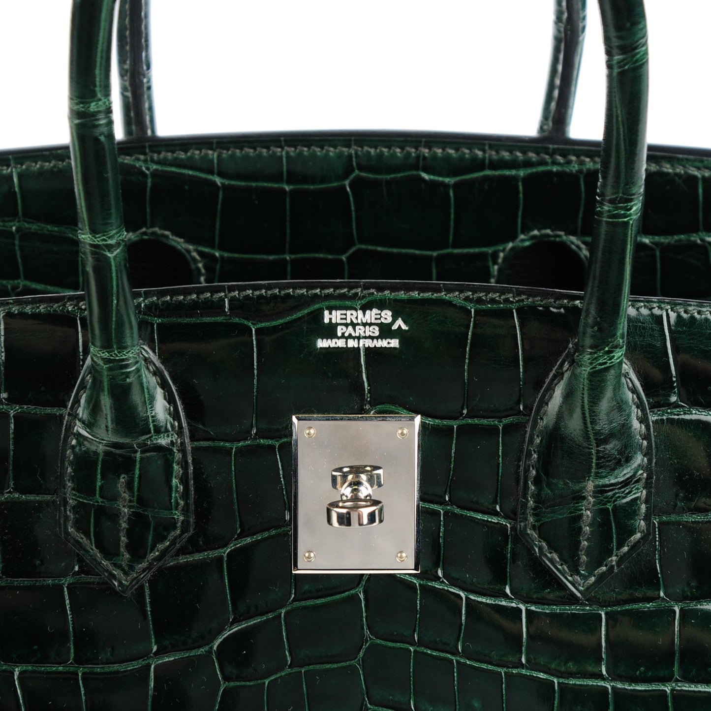 Shiny Porosus Crocodile Birkin 30 Vert Fonce