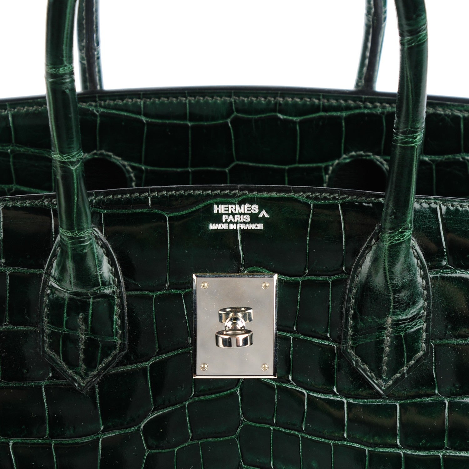 Hermes Shiny Porosus Crocodile Birkin 30 Vert Fonce 11 of 20
