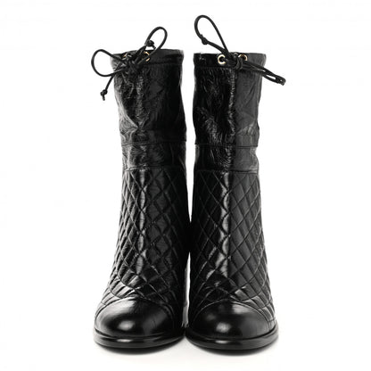 Chanel Crumpled Calfskin Quilted Cap Toe Short Boots 37 Black 2 of 8