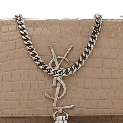 Saint Laurent Calfskin Crocodile Embossed Small Classic Monogram Kate Tassel Satchel Beige 7 of 11