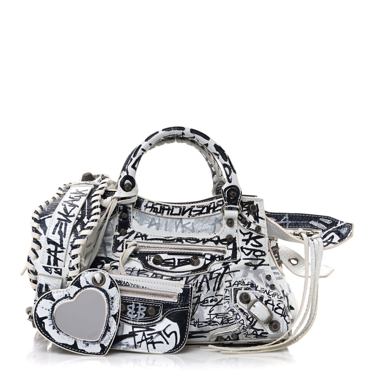 Agneau Arena Graffiti Neo Cagole Handbag XS White Black