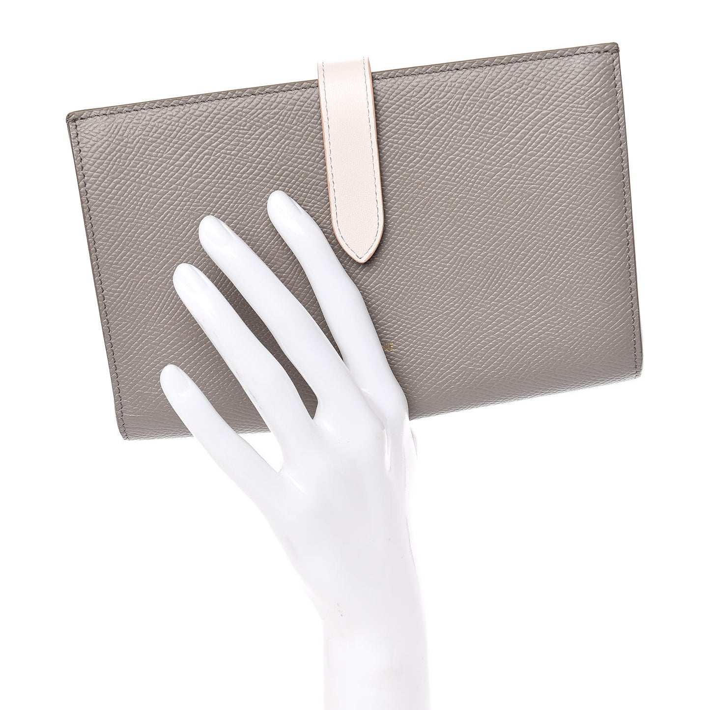 Grained Calfskin Large Multifunction Strap Wallet Grey Vintage Pink
