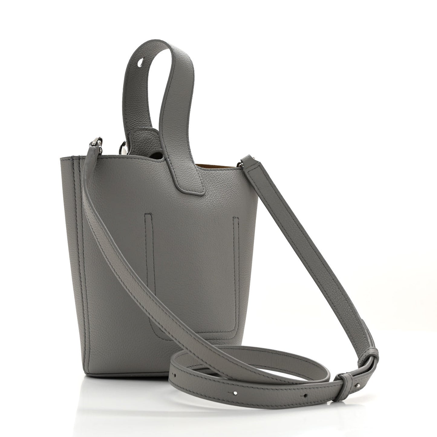 Soft Grained Calfskin Mini Pebble Bucket Bag Pearl Grey