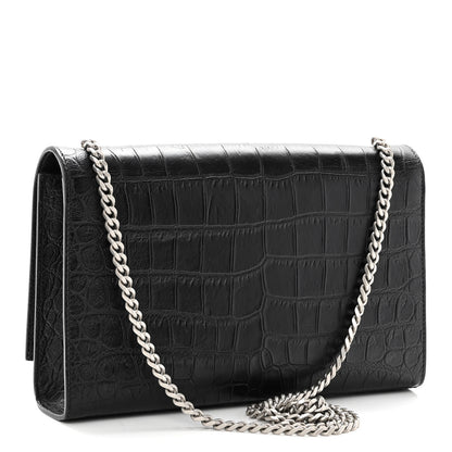 Saint Laurent Calfskin Crocodile Embossed Medium Classic Monogram Kate Tassel Satchel Black 3 of 10