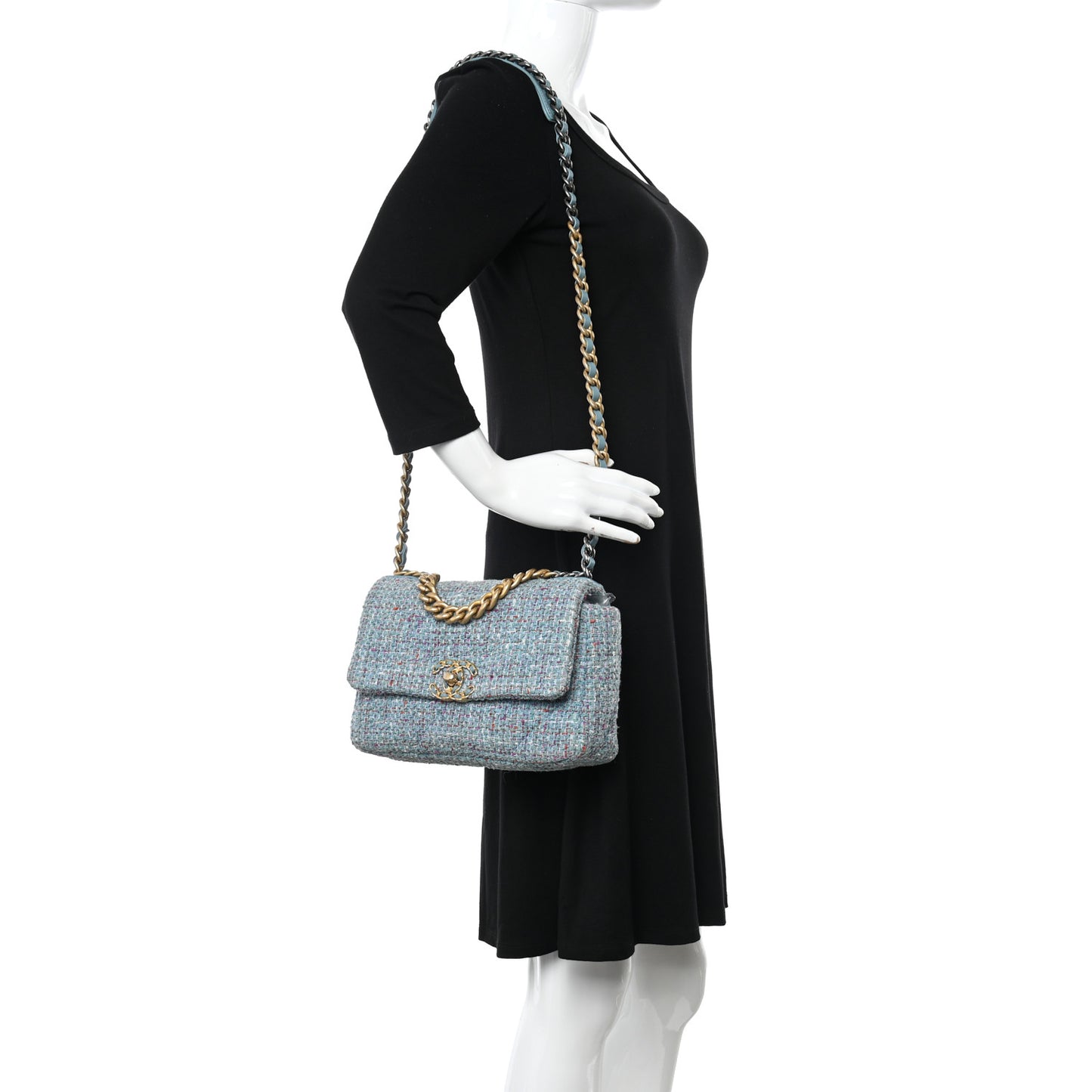 Tweed Quilted Medium Chanel 19 Flap Blue Multicolor