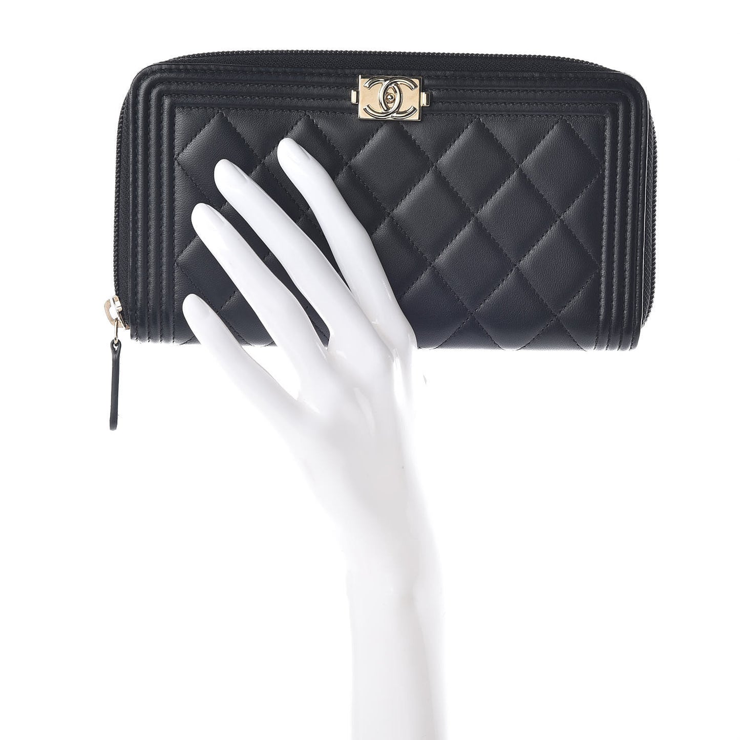 Lambskin Quilted Boy Zip Around Wallet Black