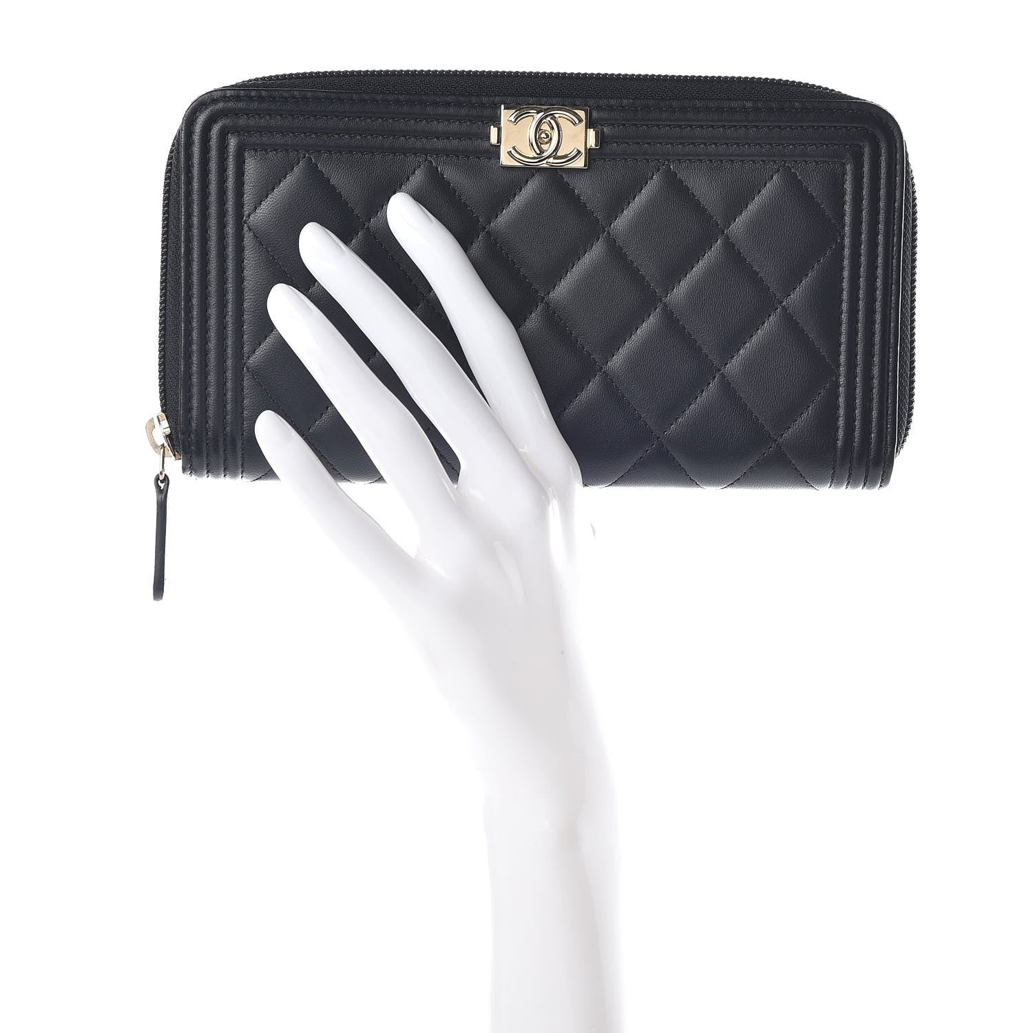 Chanel Lambskin Quilted Boy Zip Around Wallet Black 2 of 10