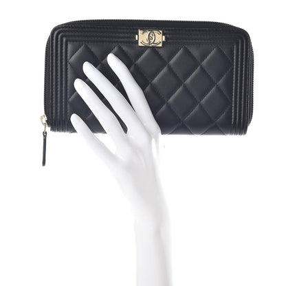 Chanel Lambskin Quilted Boy Zip Around Wallet Black 2 of 10