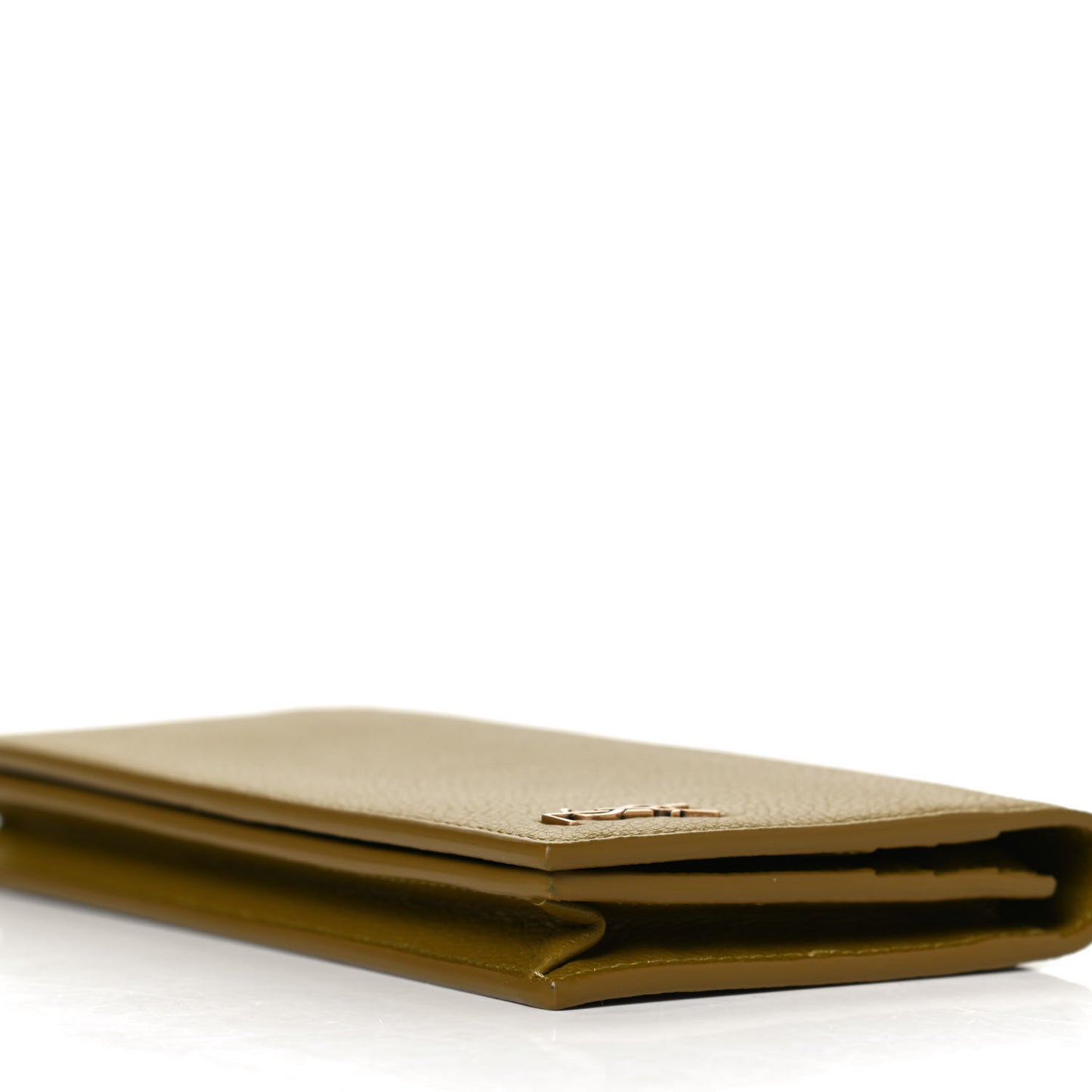 Grained Calfskin Foldover Monogram Wallet Olive