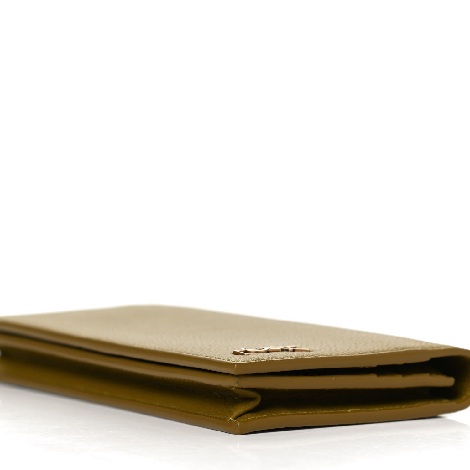 Saint Laurent Grained Calfskin Foldover Monogram Wallet Olive 9 of 10