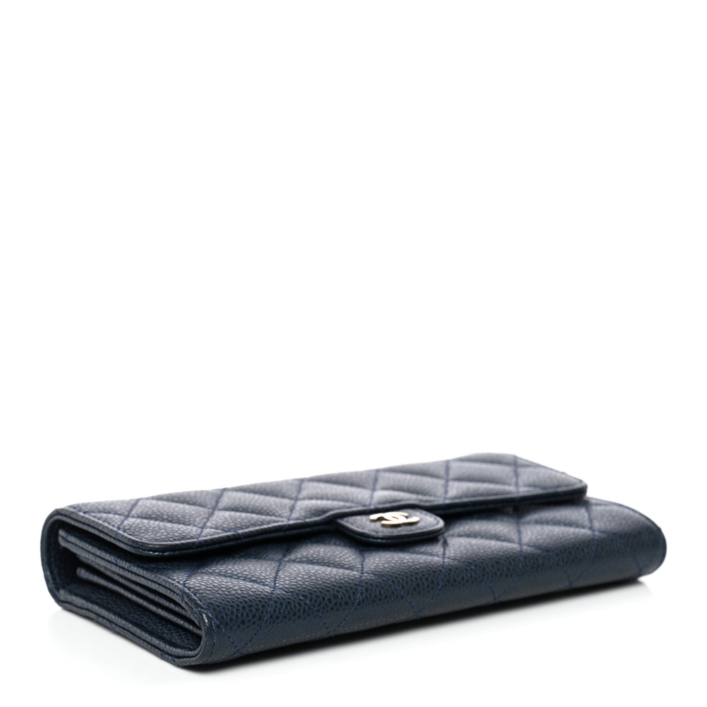 Iridescent Caviar Quilted Large Gusset Flap Wallet Dark Blue