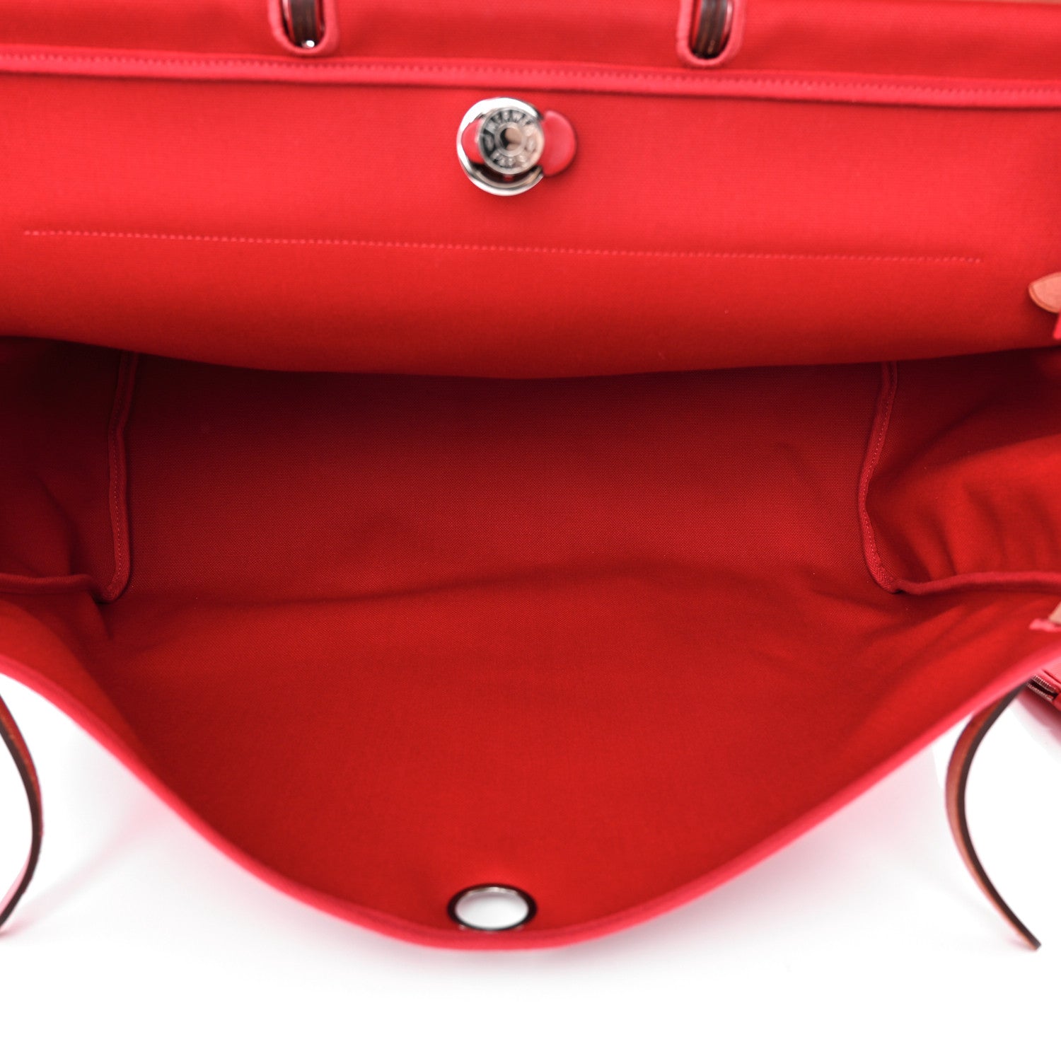 Hermes Military Toile Vache Hunter Herbag Zip Retourne Cabine Bag Rouge Piment 5 of 12