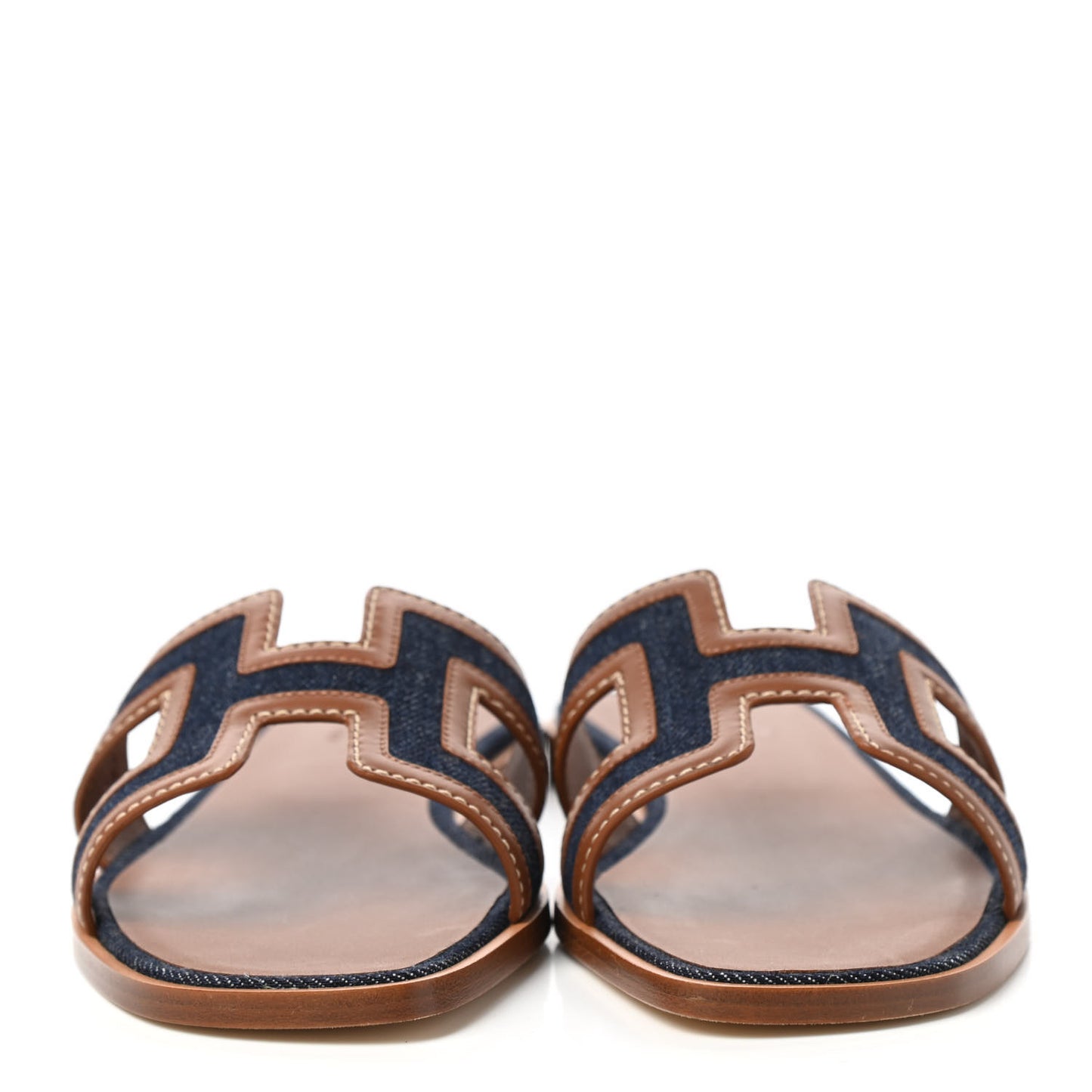Calfskin Denim Oran Sandals 37.5 Bleu Brut Gold
