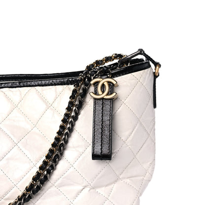 Chanel Aged Calfskin Quilted Large Gabrielle Hobo White Black 7 of 9