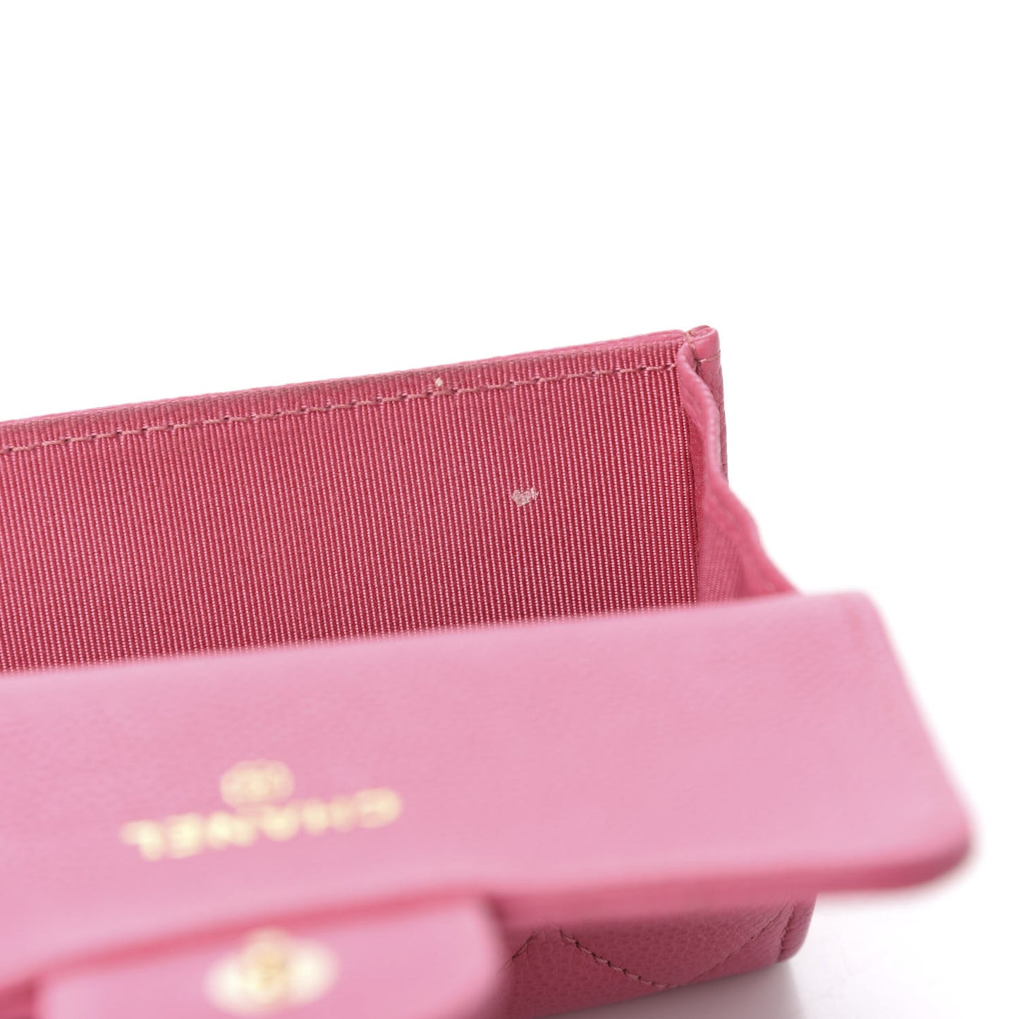 Iridescent Caviar Quilted Flap Card Holder Pink
