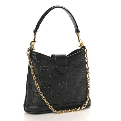 Gucci Wonka Grain Calfskin GG Monogram Debossed Small Padlock Shoulder Bag Black 3 of 9