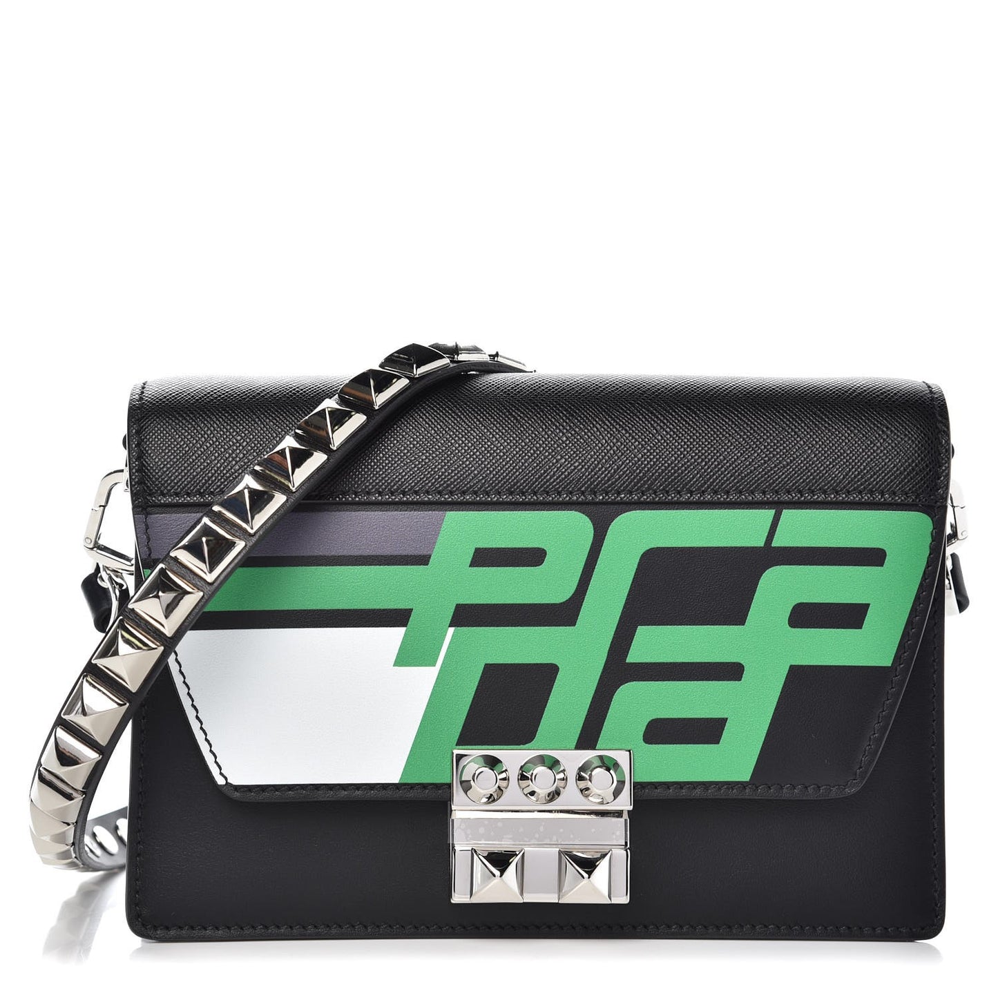 City Calfskin Saffiano Racing Logo Elektra Shoulder Bag Black Verde