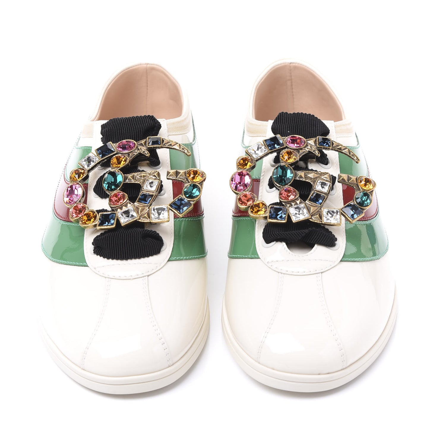 Patent Crystal Web GG Womens Falacer Sneakers 38.5 Mystic White New Shamarock Red