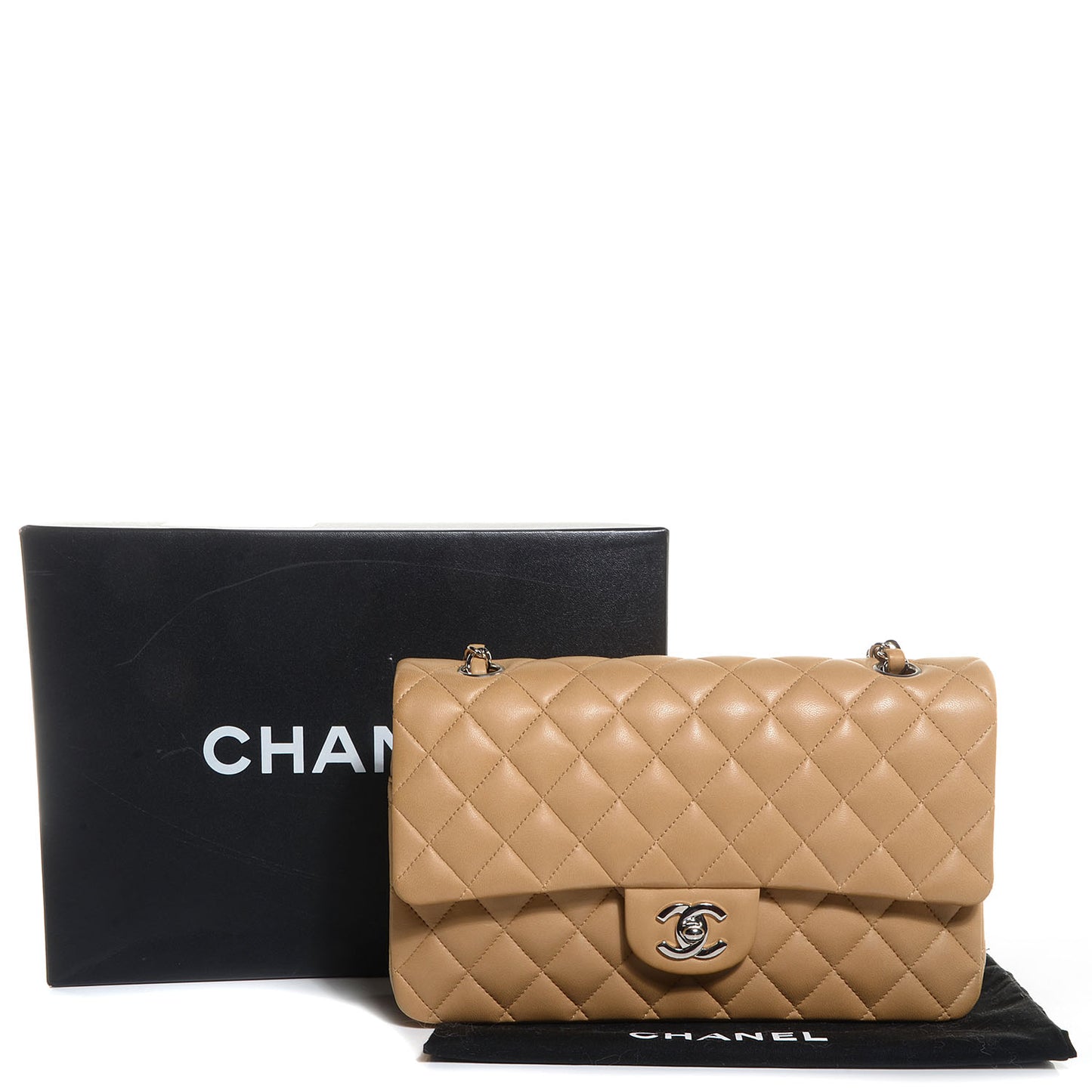 Lambskin Medium Double Flap Beige