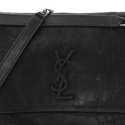 Saint Laurent Nubuck Crocodile Embossed Monogram Medium Niki Chain Satchel Black 11 of 11