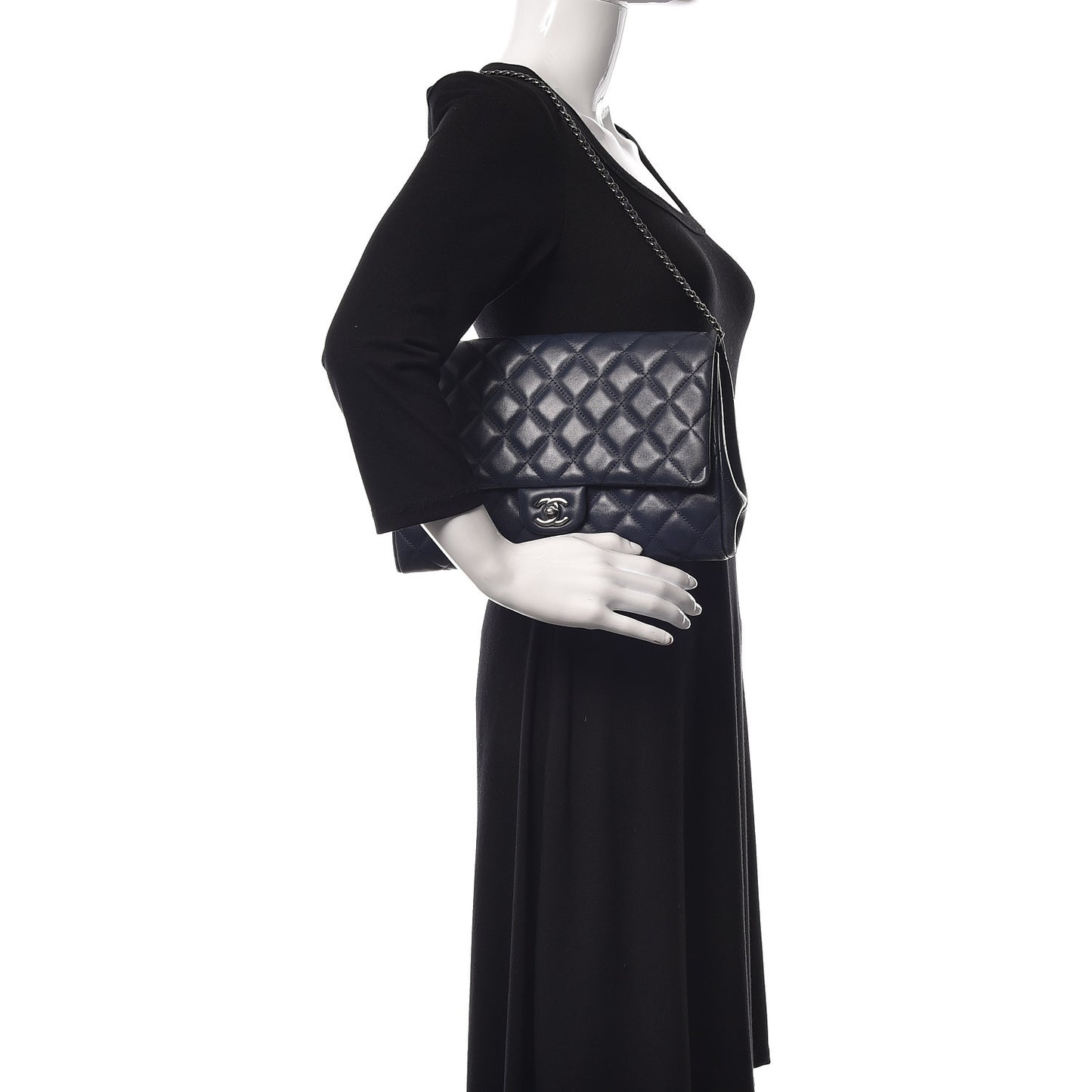 Lambskin Quilted Clutch With Chain Flap Blue