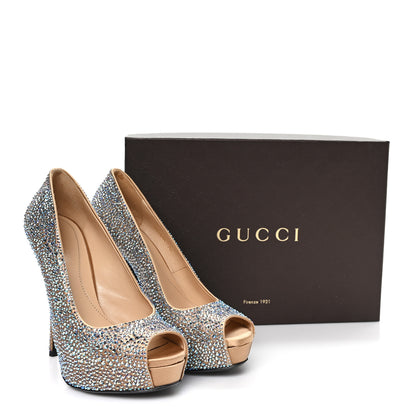 Gucci Satin Crystal Sofia Etoile Peep Toe Pumps 38 Blue 10 of 10