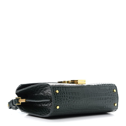 Saint Laurent Calfskin Crocodile Embossed Mini Classic Monogram Cassandra Top Handle Green 4 of 11