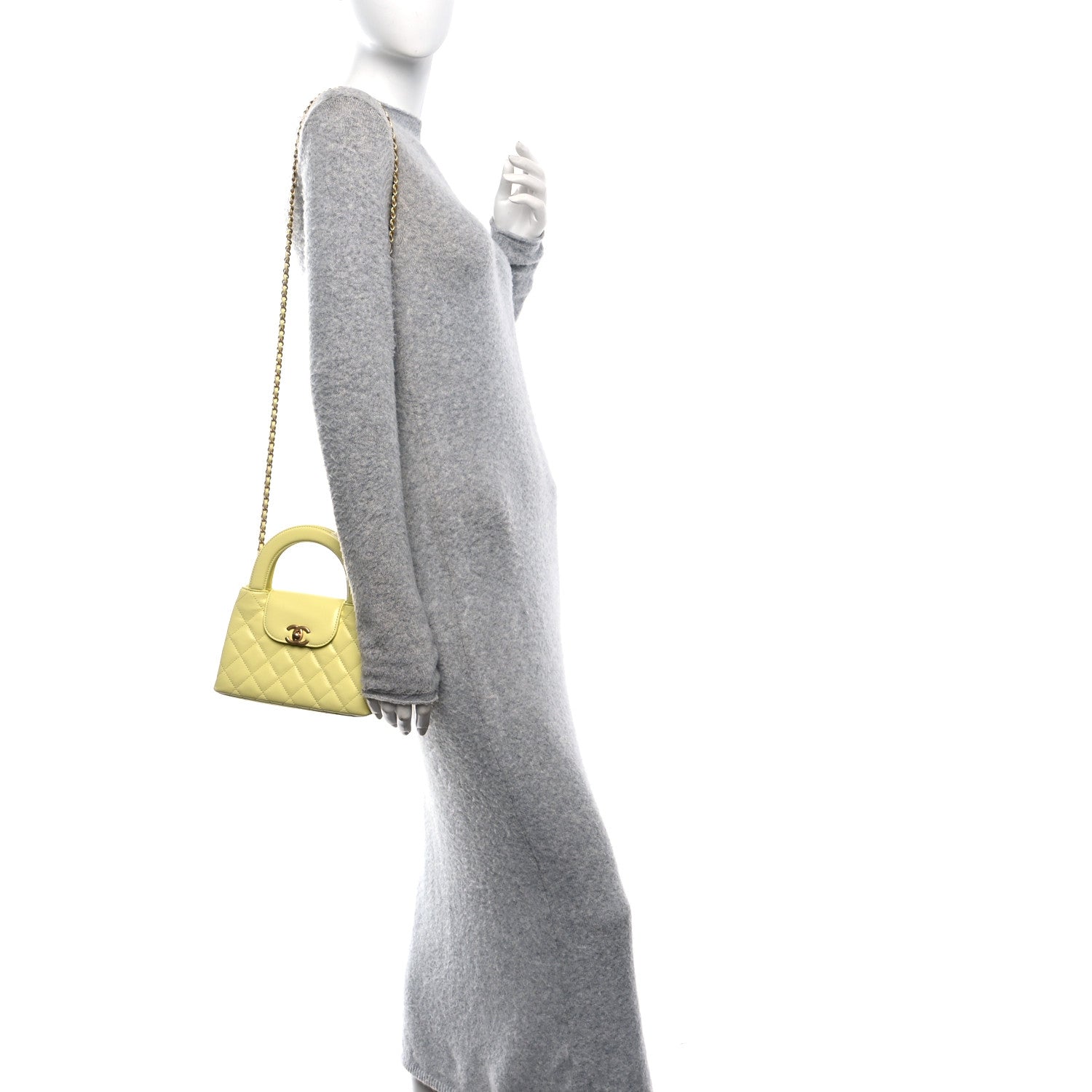 Chanel Shiny Aged Calfskin Quilted Nano Kelly Shopper Light Yellow 2 of 10