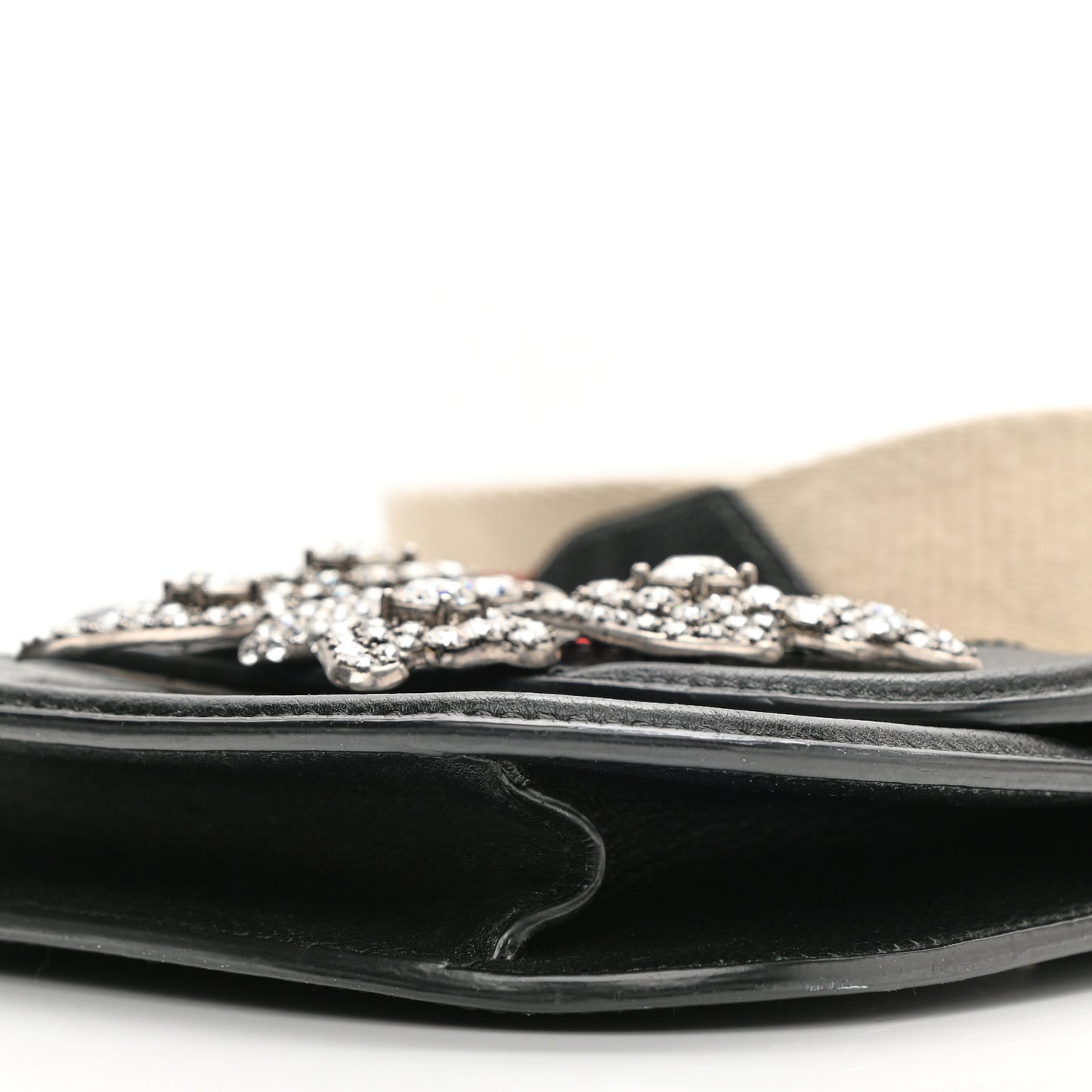 Calfskin Web Crystal Butterfly Stripe Small Totem Shoulder Bag Black