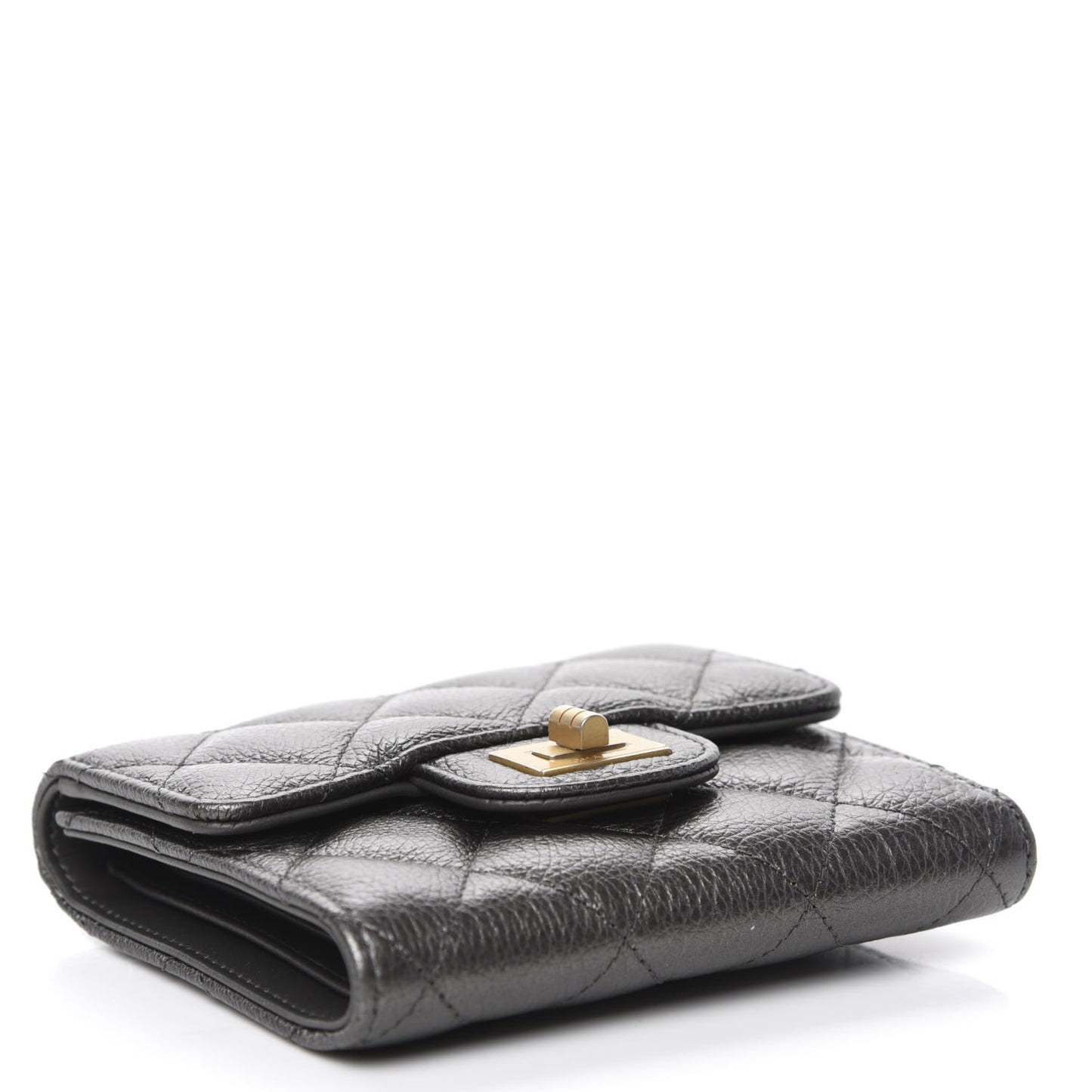 Metallic Calfskin Quilted Reissue Compact Wallet Grey