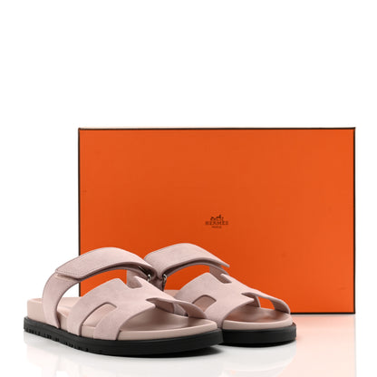 Hermes Suede Goatskin Womens Chypre Sandals 36.5 Rose Porcelaine 9 of 9