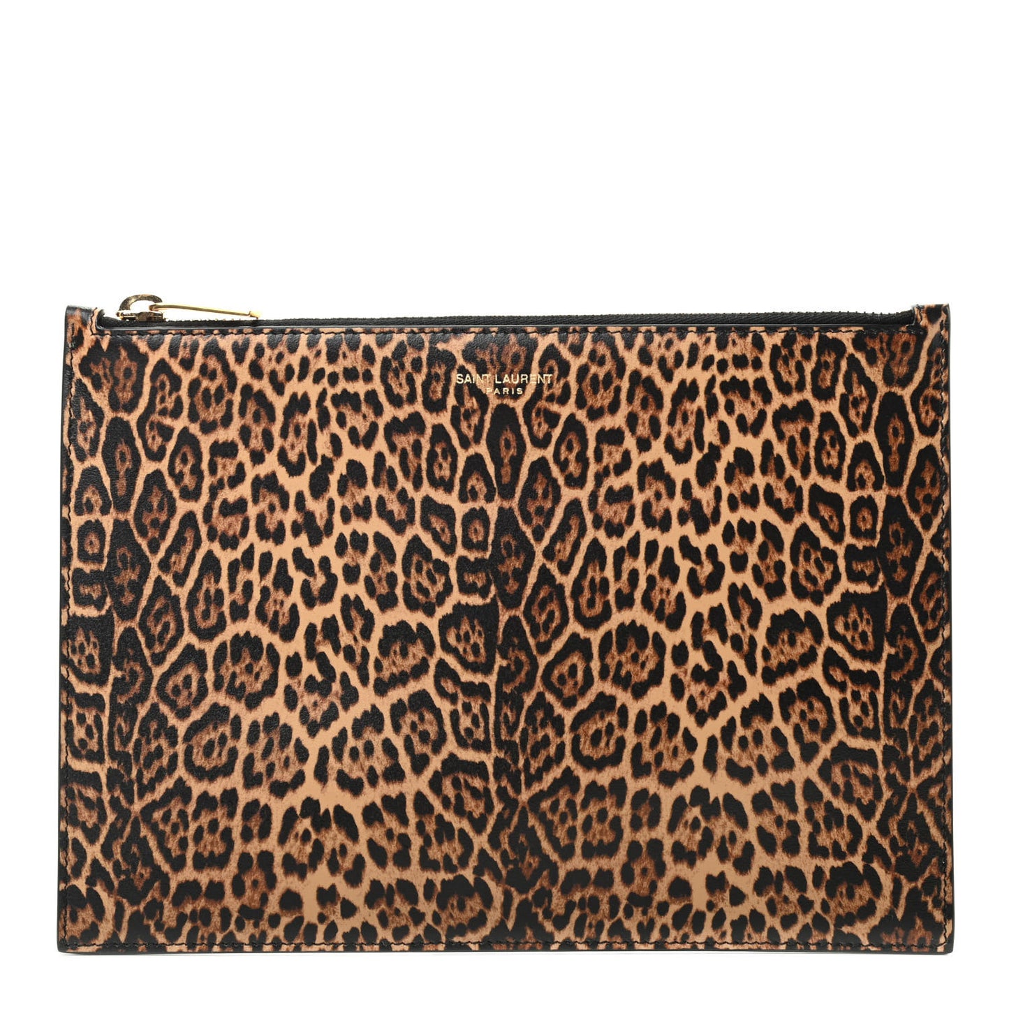 Calfskin Leopard Printed Medium Zip Clutch