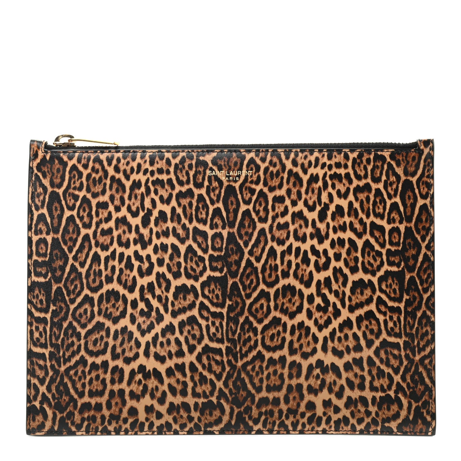 Saint Laurent Calfskin Leopard Printed Medium Zip Clutch 1 of 8