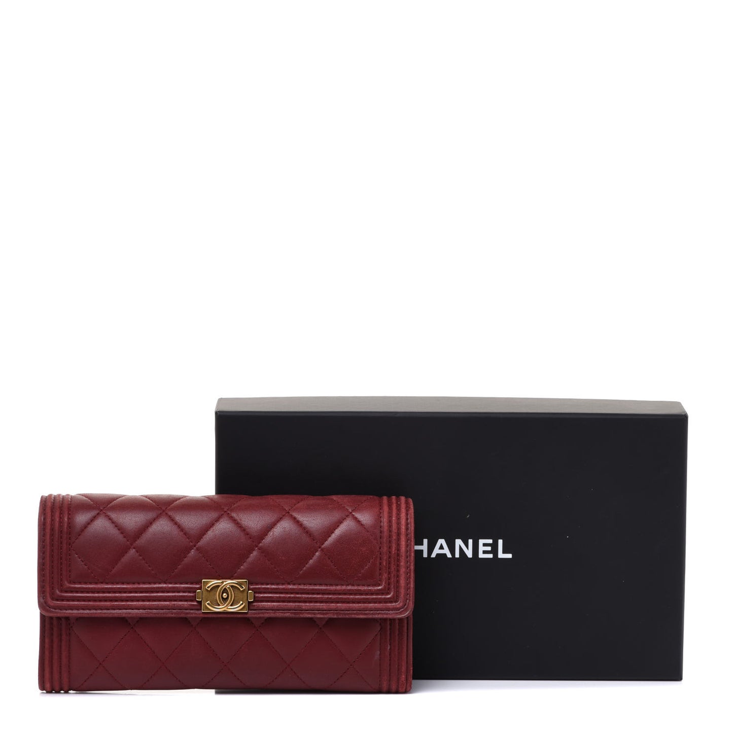 Lambskin Quilted Boy Flap Wallet Dark Red