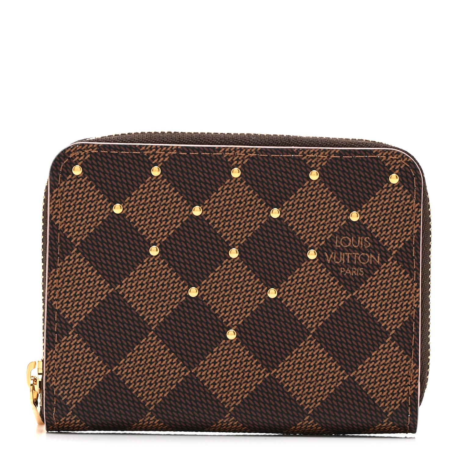 Louis Vuitton Damier Ebene Studded Zippy Coin Purse Rose Ballerine 1 of 8