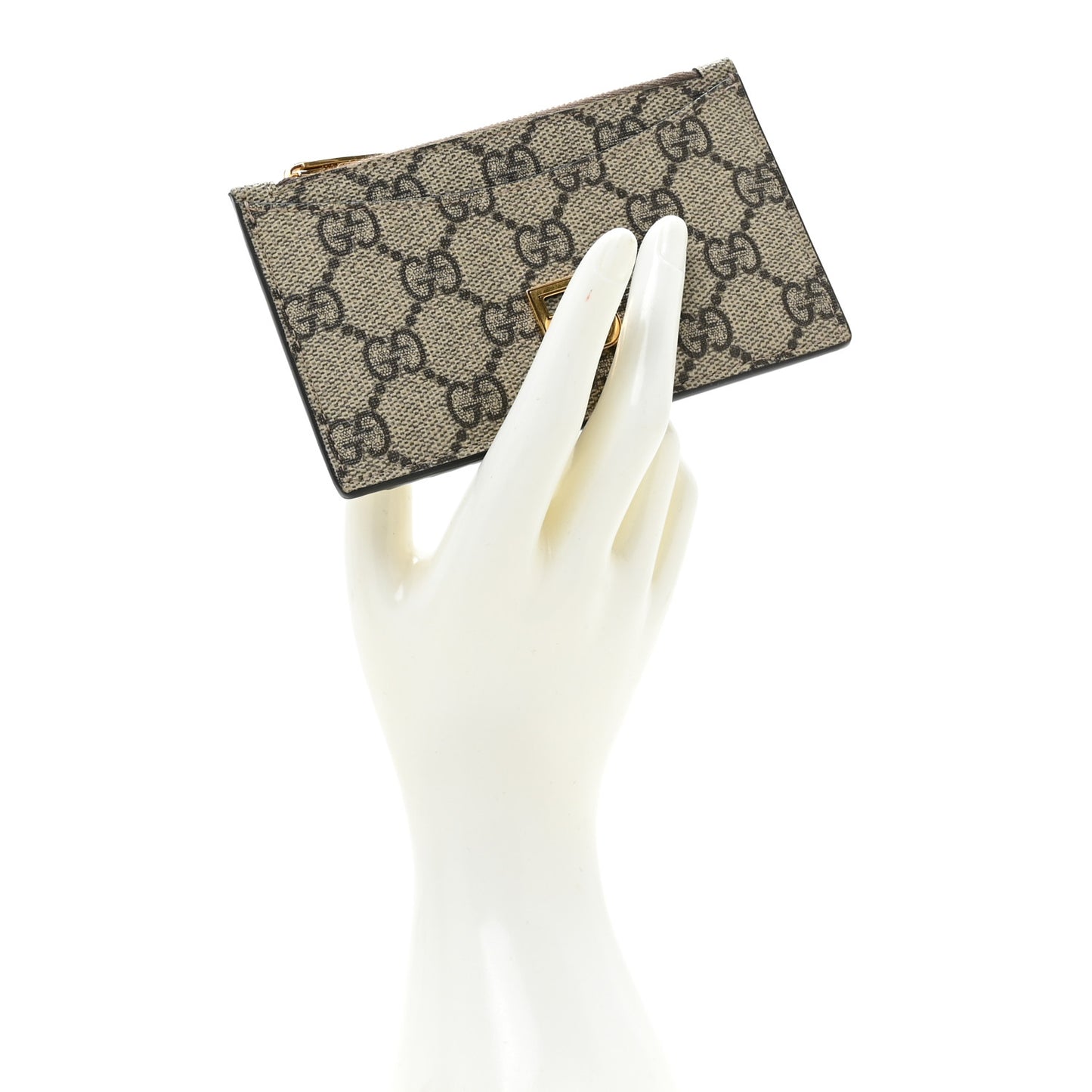 X BALENCIAGA GG Supreme Monogram Zip Card Case Beige Ebony