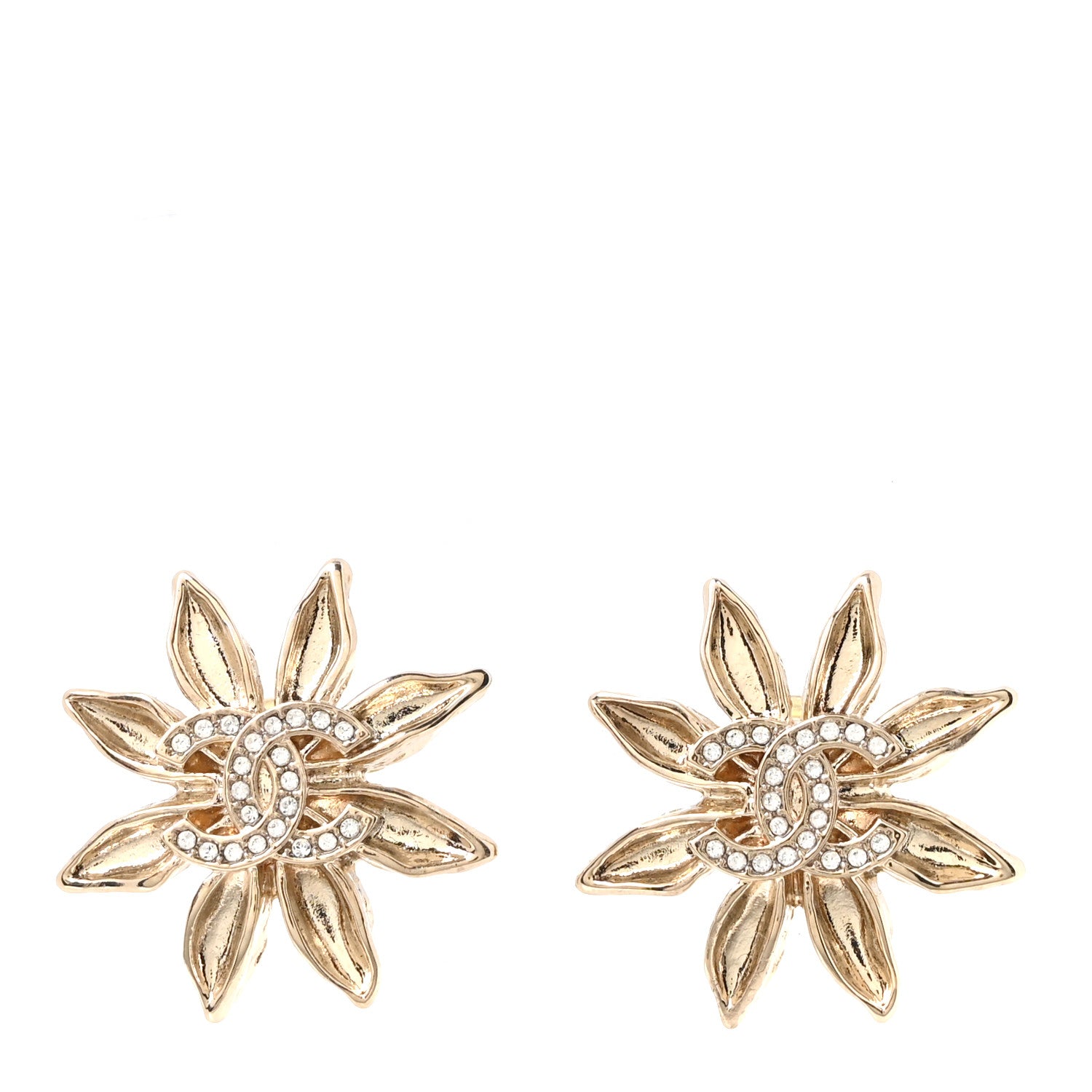 Chanel Crystal CC Flower Earrings Gold 1 of 5