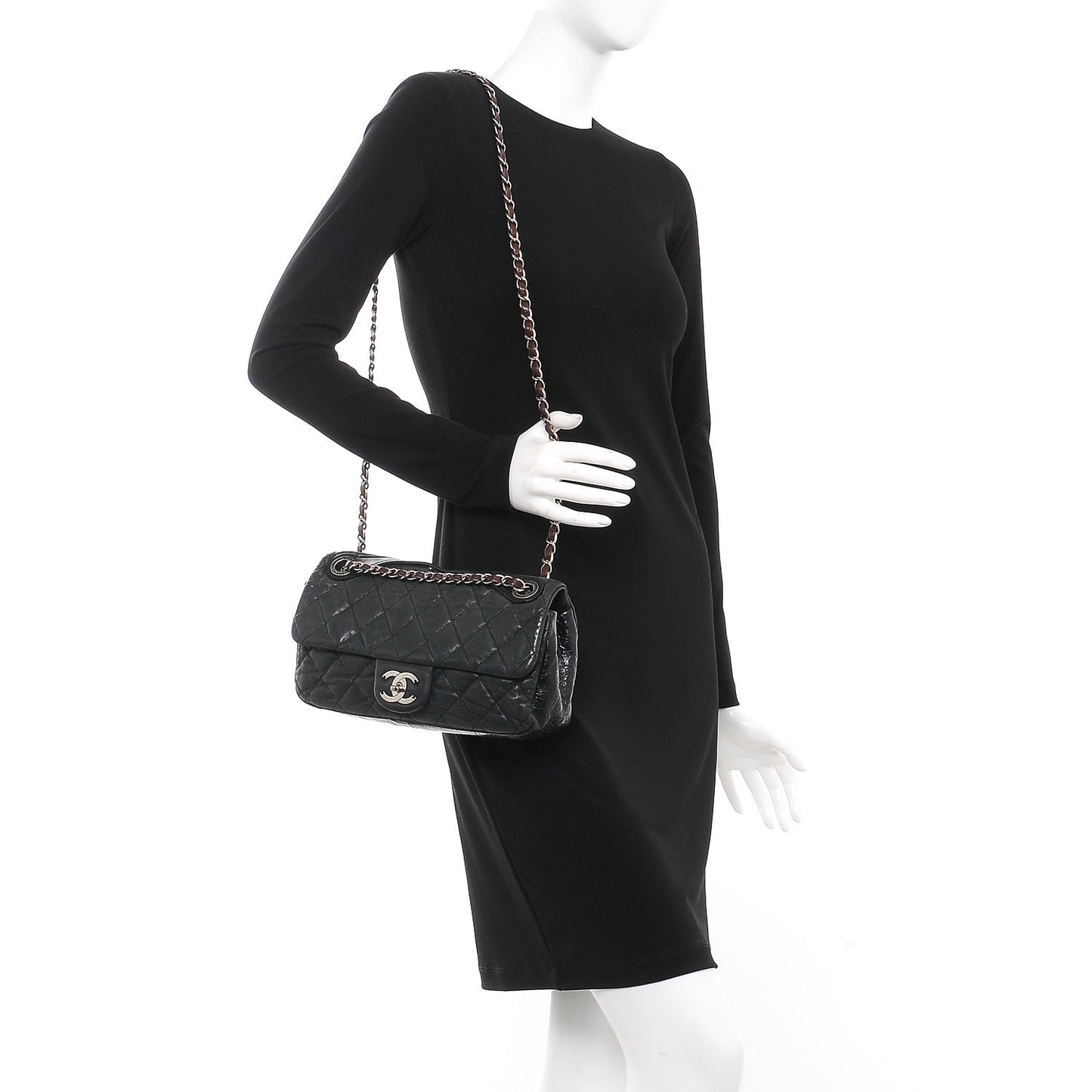 Iridescent Calfskin Medium In The Mix Flap Black