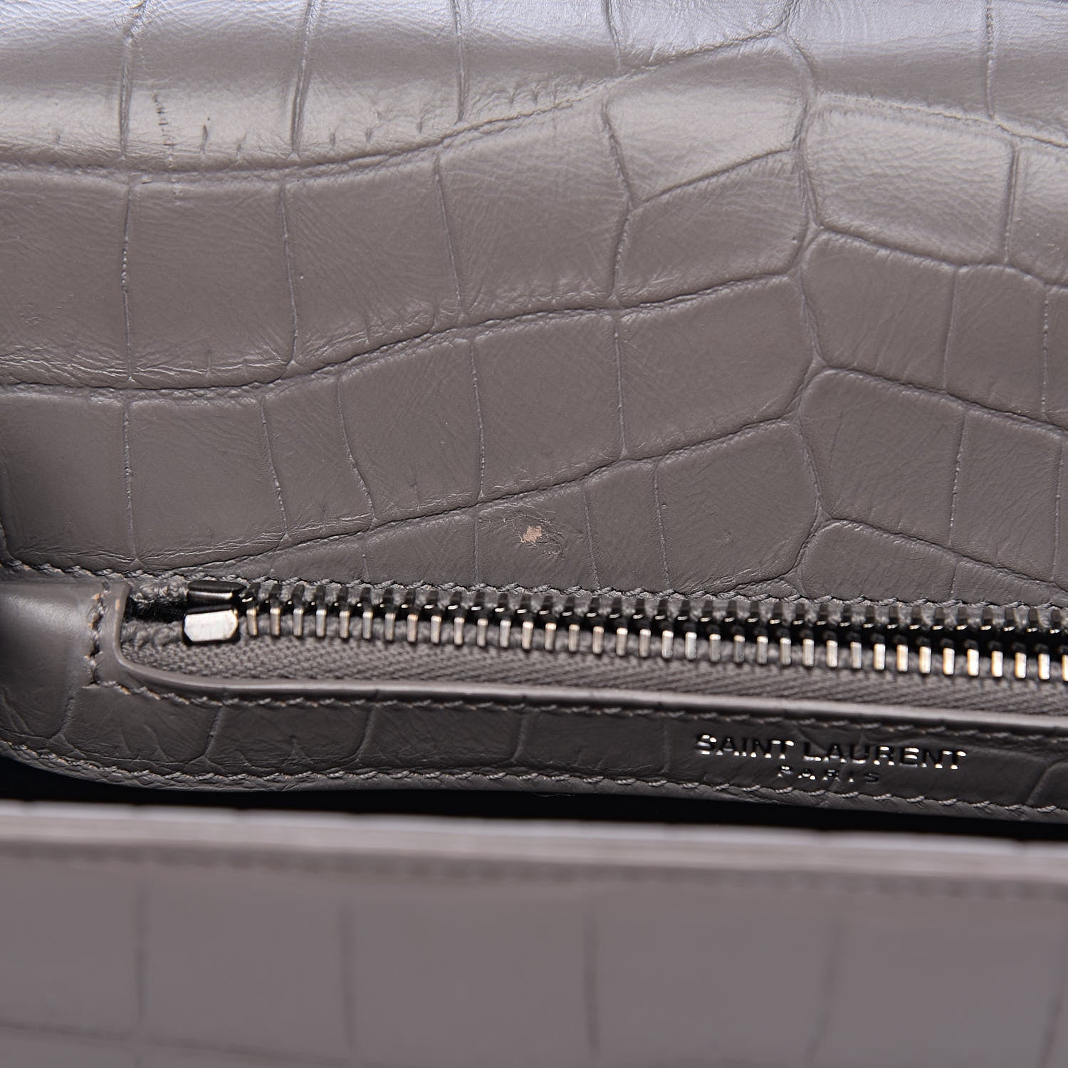 Saint Laurent Calfskin Crocodile Embossed Medium College Monogram Satchel Gray 9 of 15