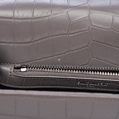 Saint Laurent Calfskin Crocodile Embossed Medium College Monogram Satchel Gray 9 of 15
