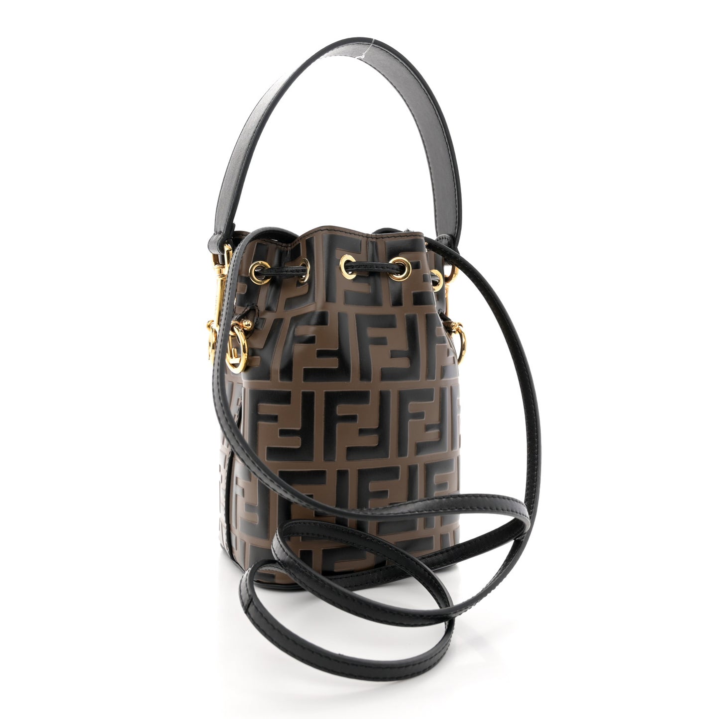 Vitello Liberty F is Fendi Bi-Color FF 1974 Embossed Mini Mon Tresor Bucket Bag Maya Black