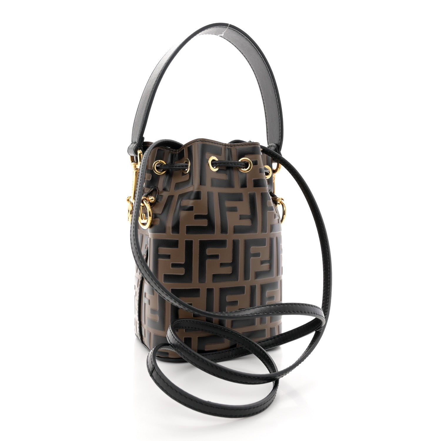 Fendi Vitello Liberty F is Fendi Bi-Color FF 1974 Embossed Mini Mon Tresor Bucket Bag Maya Black 3 of 11
