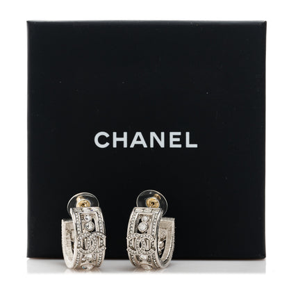 Chanel Metal Crystal CC Hoop Earrings Silver 5 of 5