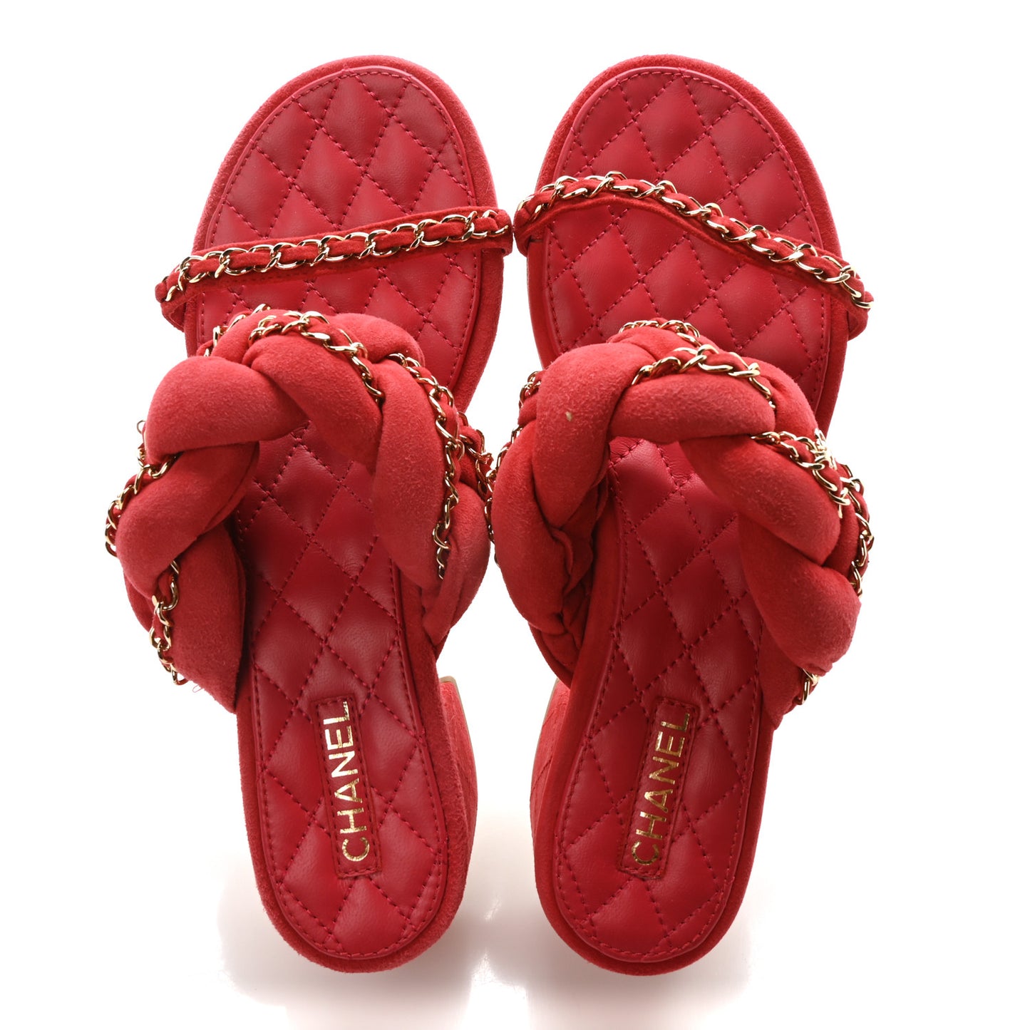 Kid Suede Chain Braided Sandals 38 Red