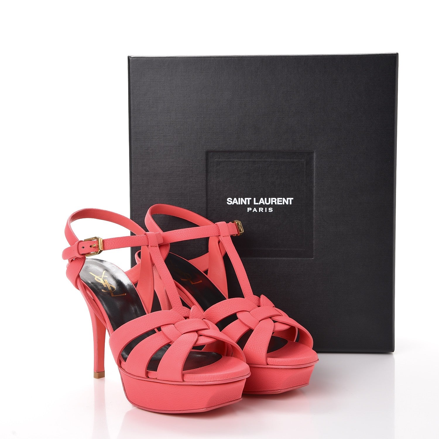 Saint Laurent Grained Calfskin Tribute 75 Platform Sandals 37 Rose Clair 9 of 9