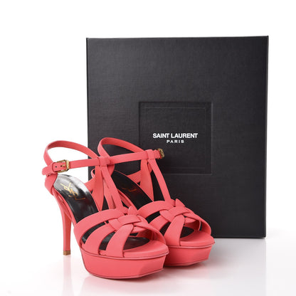 Saint Laurent Grained Calfskin Tribute 75 Platform Sandals 37 Rose Clair 9 of 9
