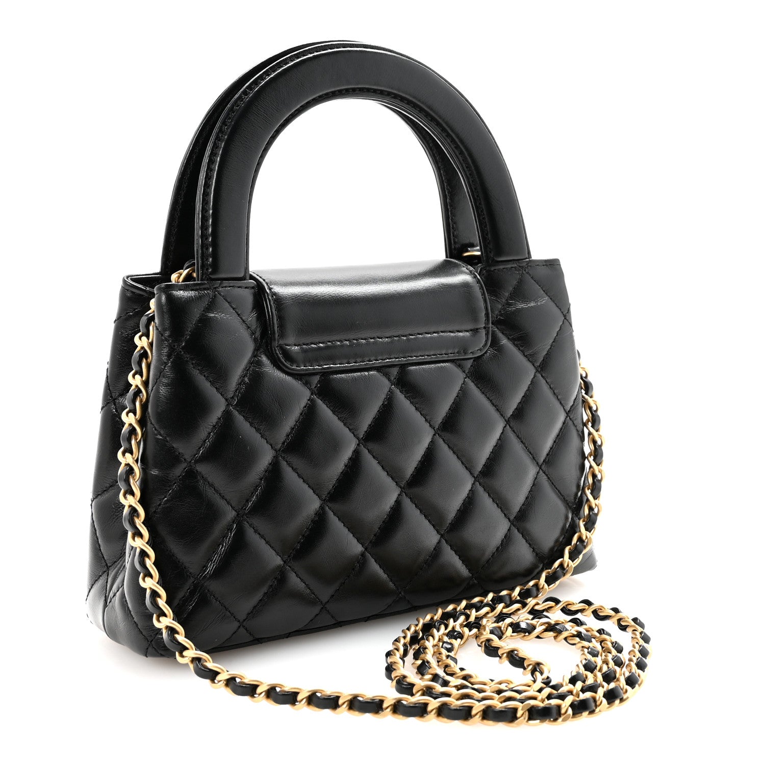 Chanel Shiny Aged Calfskin Quilted Nano Kelly Shopper Black 3 of 10