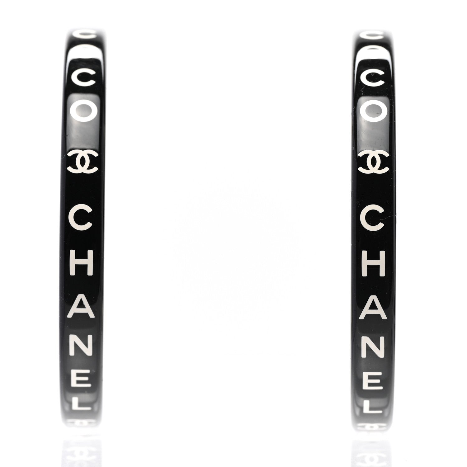 Chanel Resin Logo Hoop Earrings Black White 3 of 6