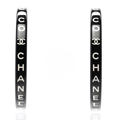 Chanel Resin Logo Hoop Earrings Black White 3 of 6