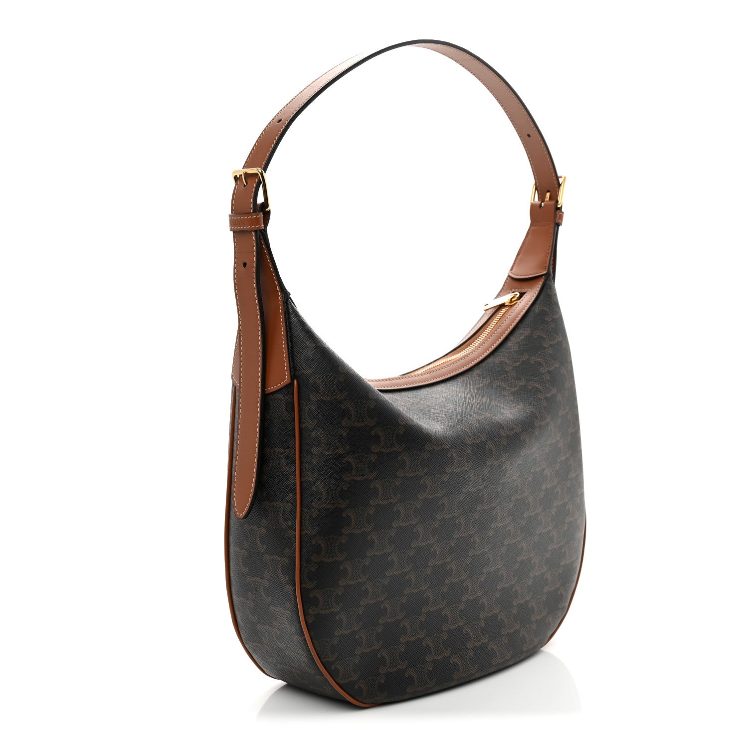Celine Calfskin Triomphe Canvas Small Heloise Shoulder Bag Tan Tan 3 of 10